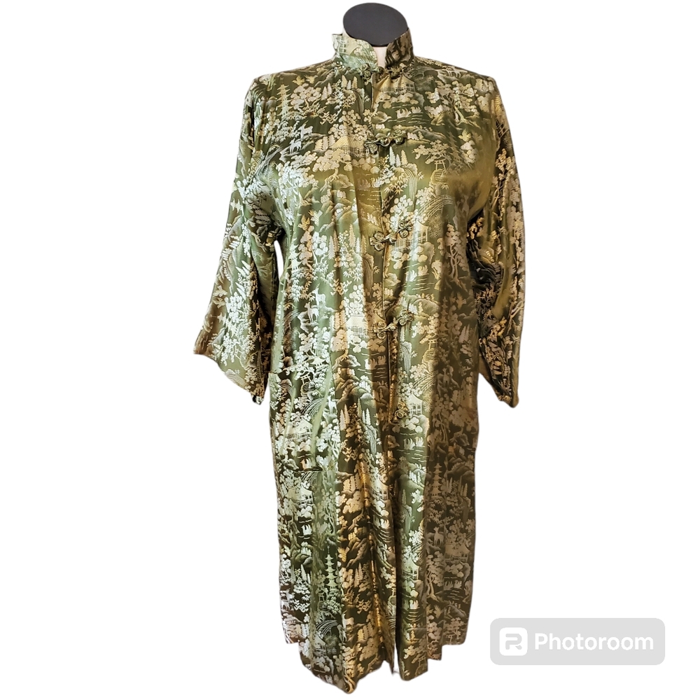 Womens Vintage green silk Kimono Large
